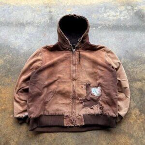 Crazy Vintage Thrashed Faded Distressed Brown Carhartt Jacket‎ XXL